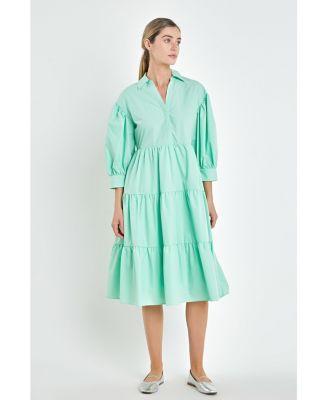 English Factory V-neckline Puff Sleeve Midi Dress Women's Dress Product Image