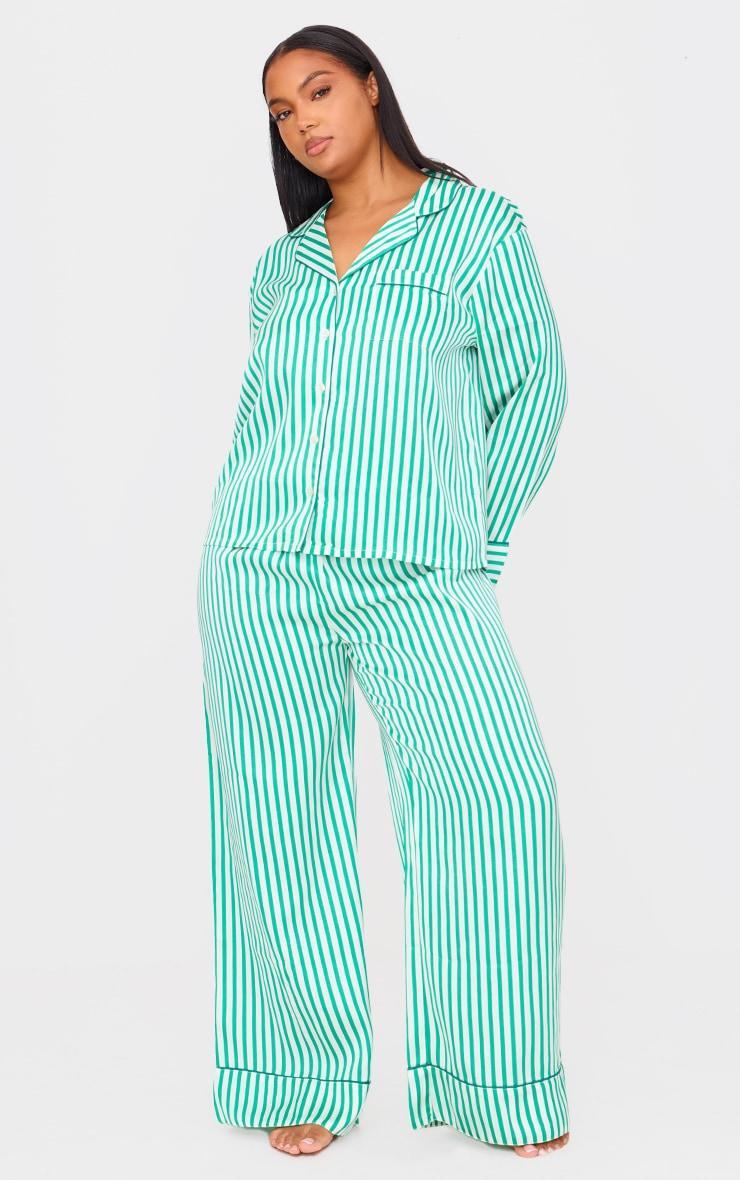 Green Candy Stripe Satin Long Pj Set Product Image