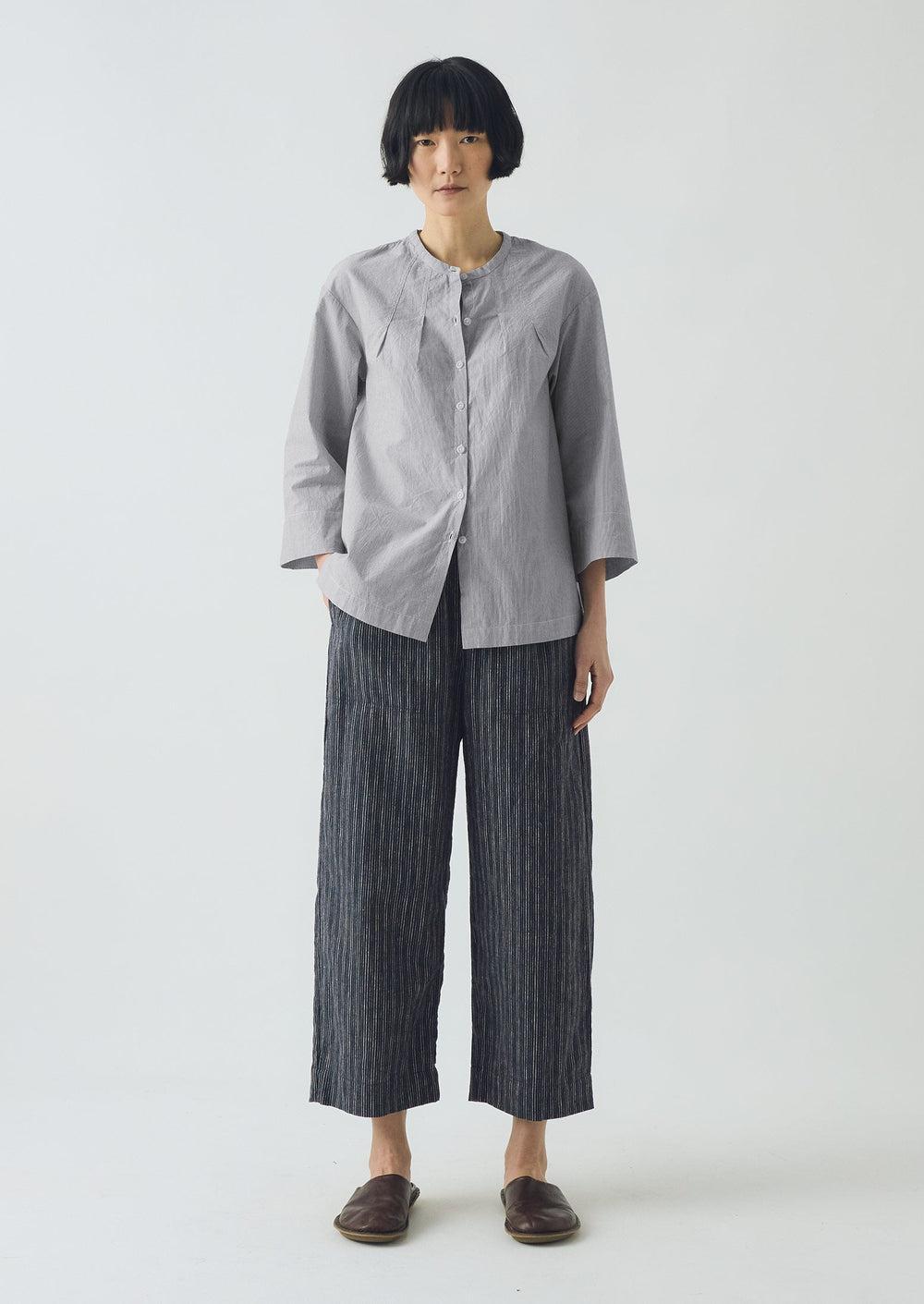 Stripe Linen Cotton Barrel Leg Pants | Shadow Blue/Black Product Image