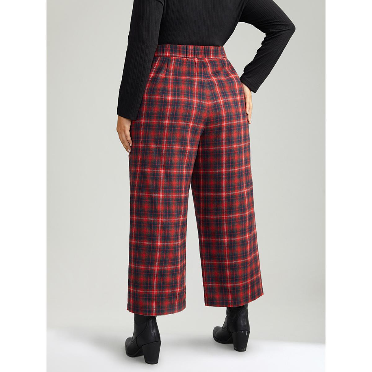 Plus Size Plaid Button Detail Pocket Loose Pants Women Scarlet Elegant Loose Mid Rise Festival-Christmas Pants BloomChic 26/4X Product Image