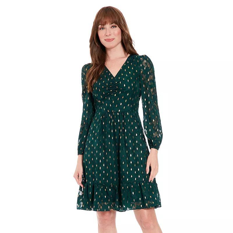 Womens London Times V-Neck Bishop-Sleeve Tiered Dress Product Image