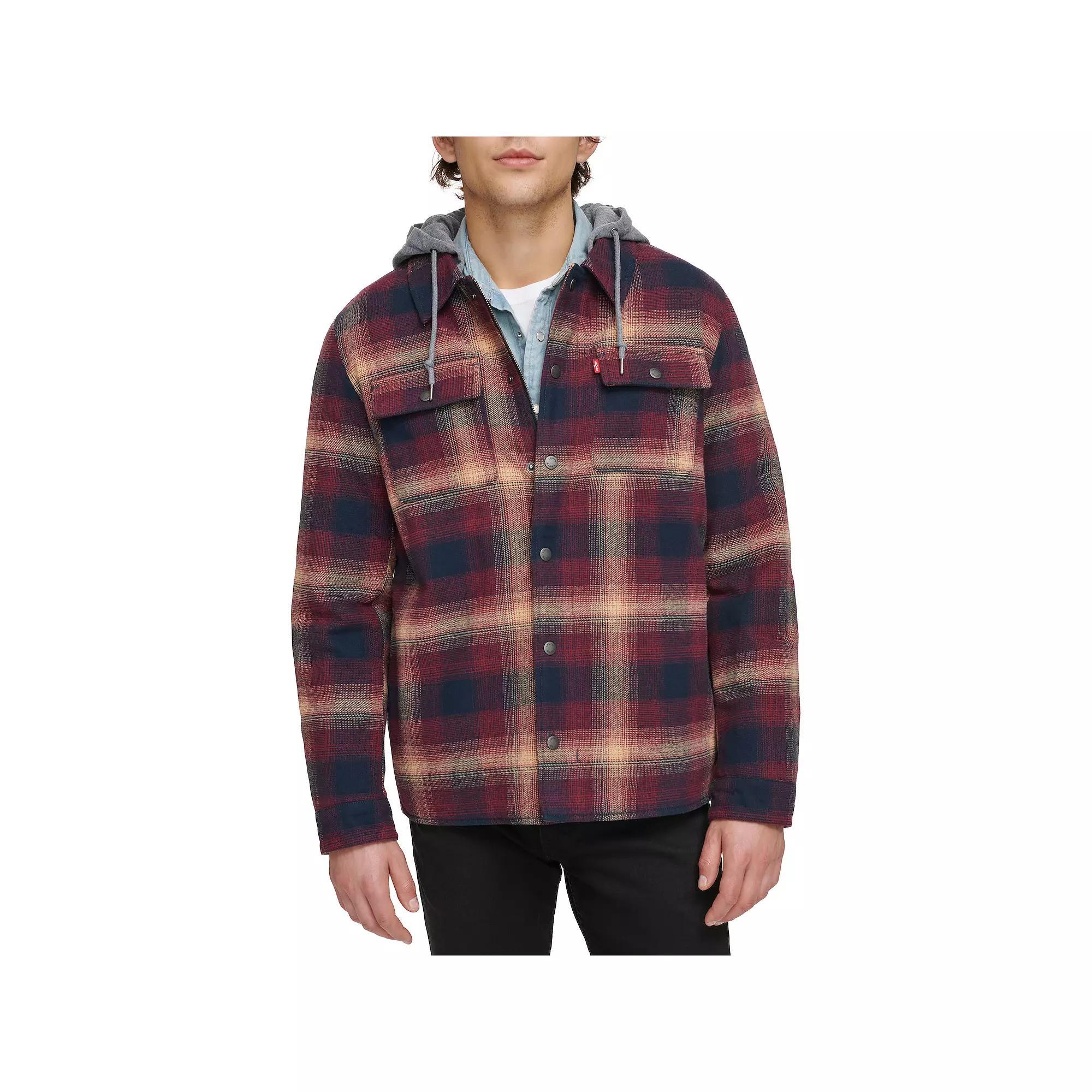 Men's Levi's® Shirt Jacket with Fleece Hood, Size: Small, Red Blue Plaid Product Image
