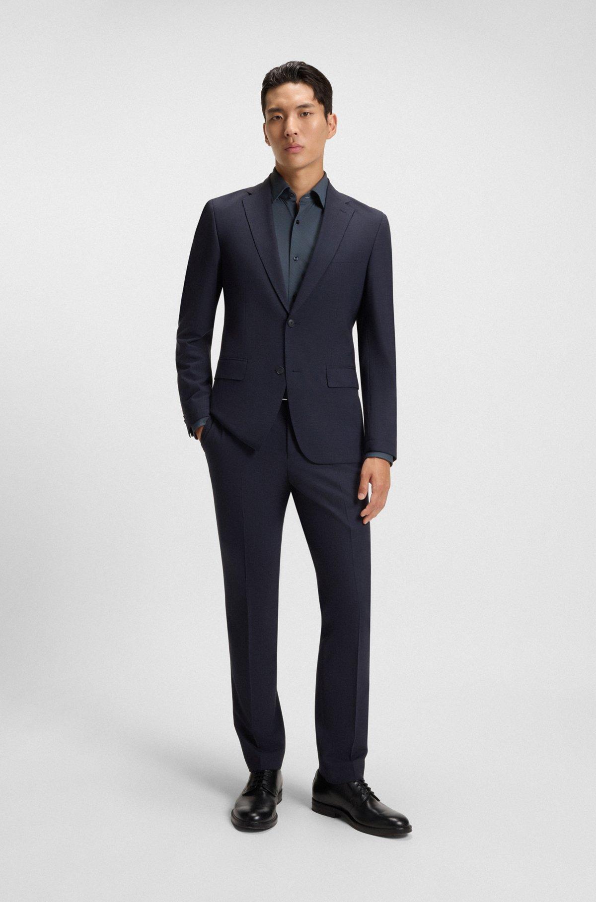 BOSS - Printed slim-fit shirt in performance-stretch fabric - Dark Blue Product Image