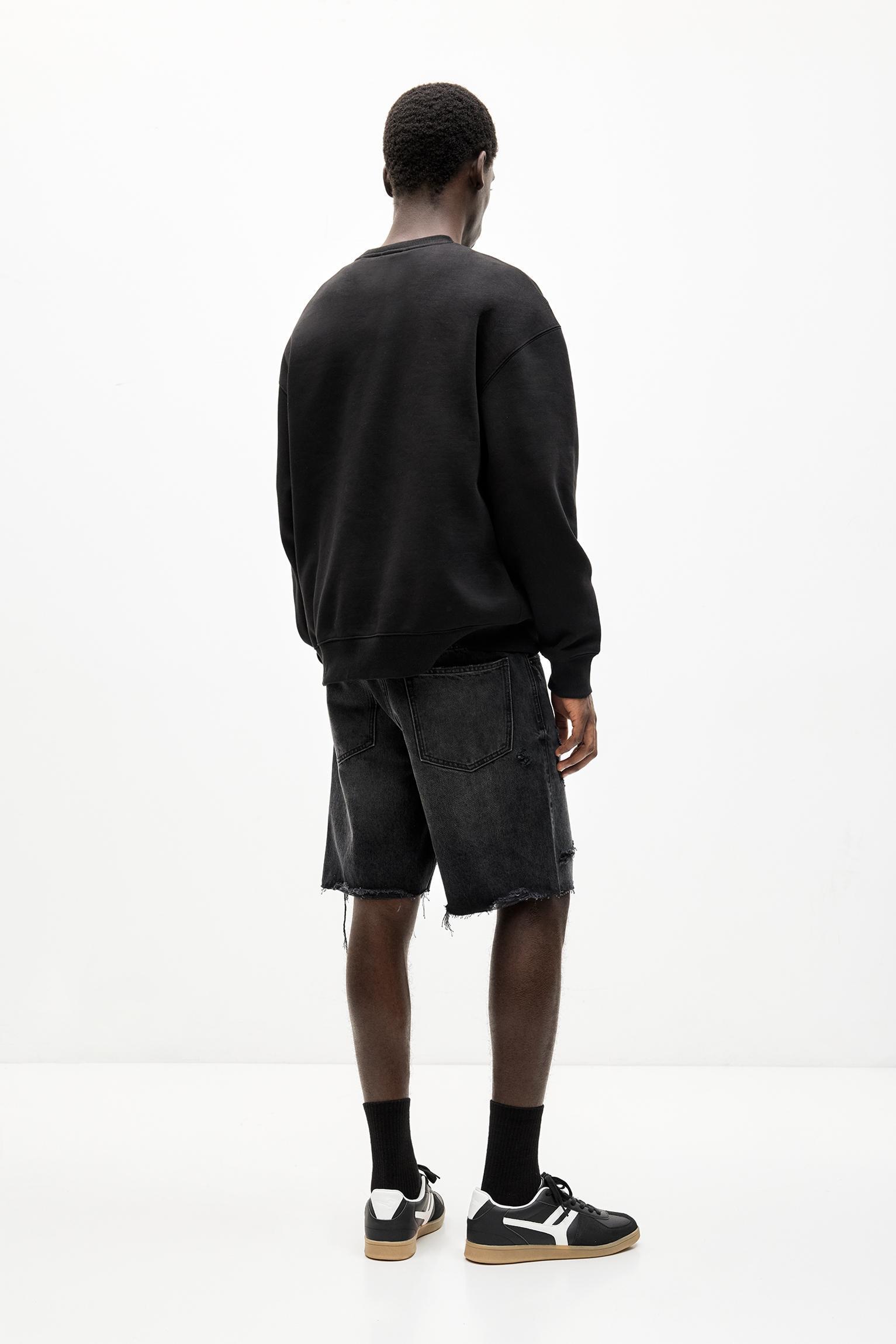 Ripped straight fit denim Bermuda shorts Product Image