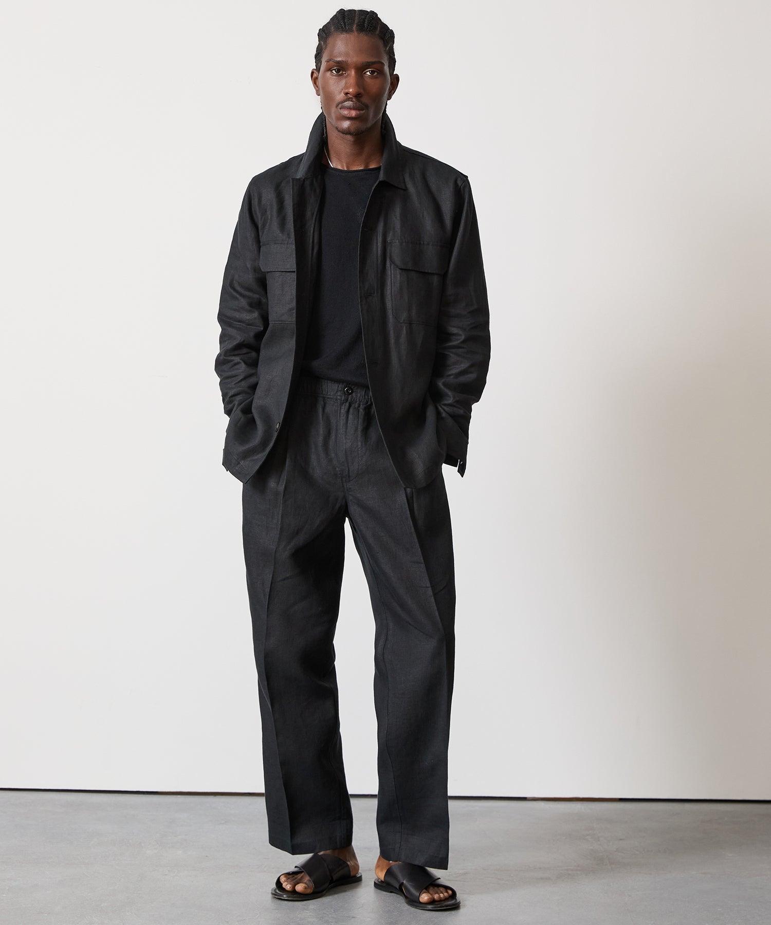 Linen Two-Pocket Overshirt in Black Product Image