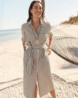 Cotton Stripe Midi Shirt Dress Product Image