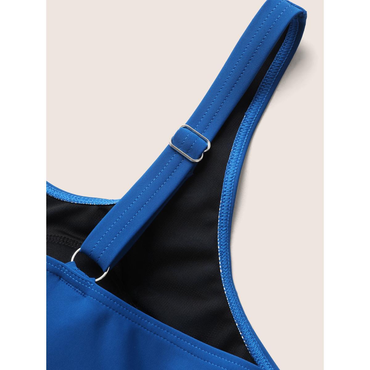 Plus Size U Neck Solid Tiered Slit Hem Swim Dress Women's Swimwear Mediumblue Beach Bodycon U-neck High stretch Curve Swim Dresses BloomChic 22-24/3X Product Image