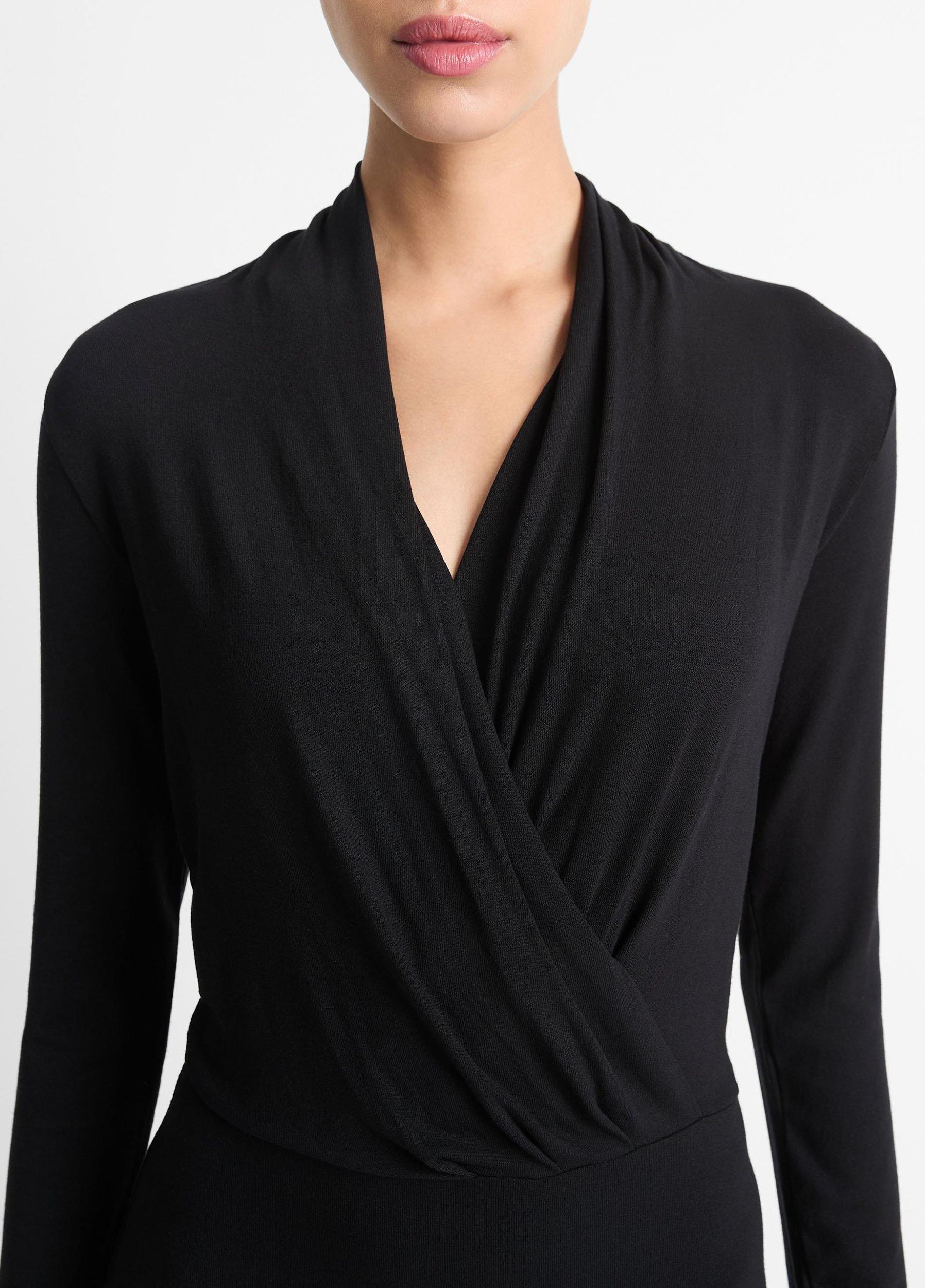Womens Long-Sleeve Crossover Dress, Black, Size XL Vince Product Image