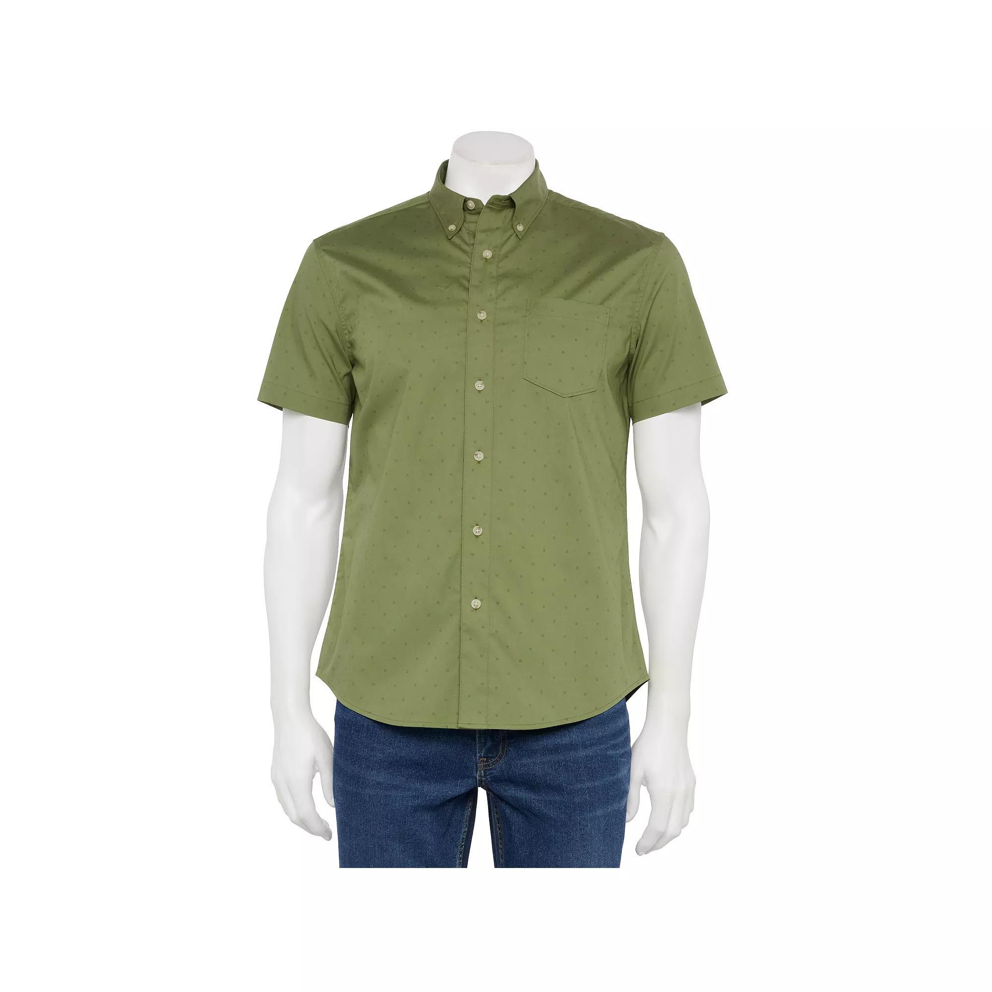 Men's Sonoma Goods For Life® Adaptive Short Sleeve Perfect Length Shirt, Size: Small, Green Square Product Image