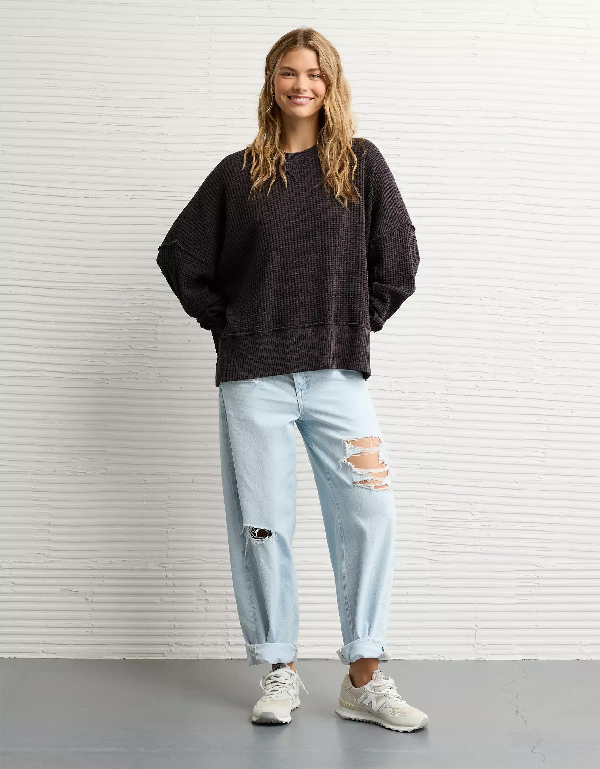 AE Big Hug Crew Neck Waffle Sweatshirt Product Image