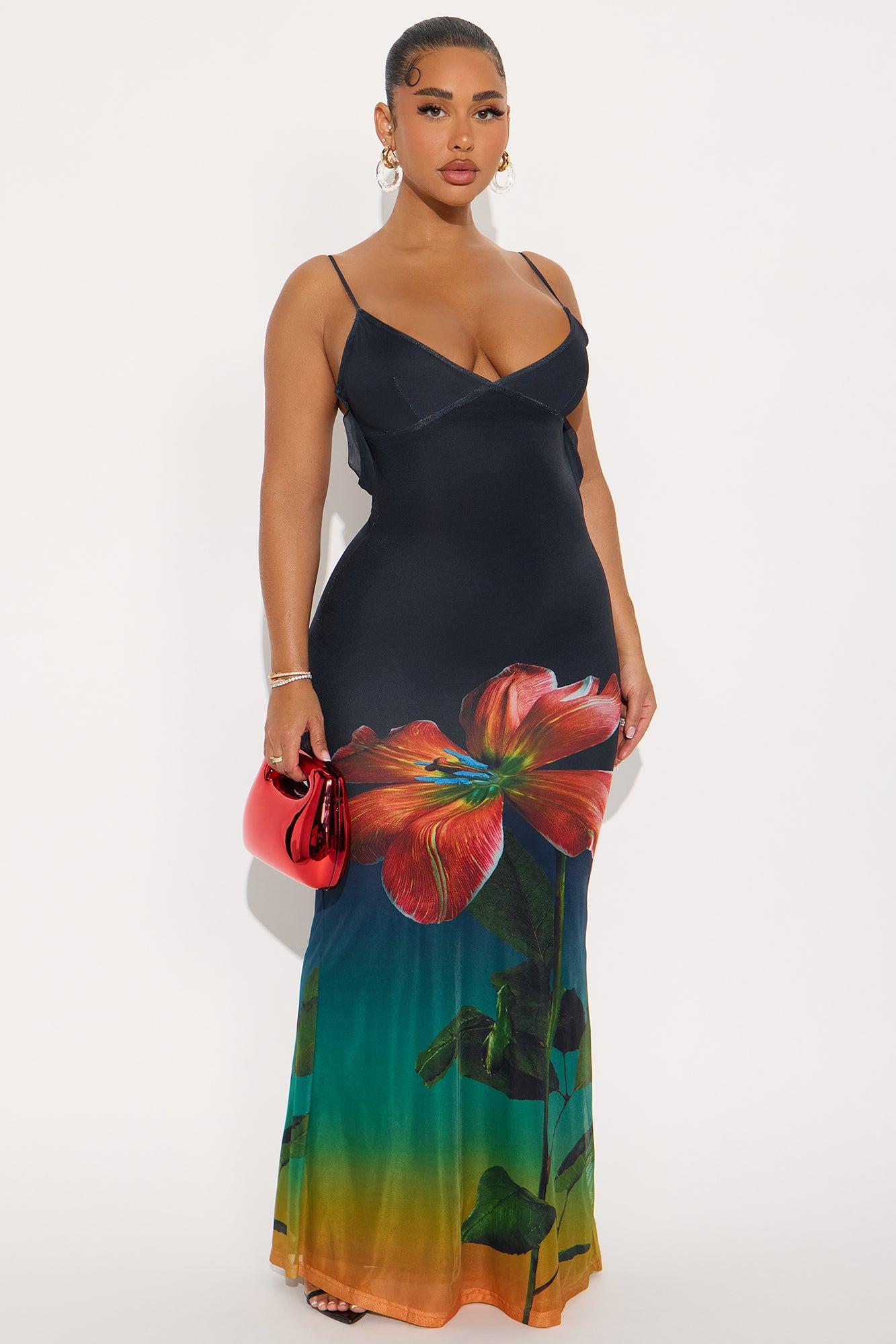 Melanie Floral Mesh Maxi Dress - Black/combo Product Image