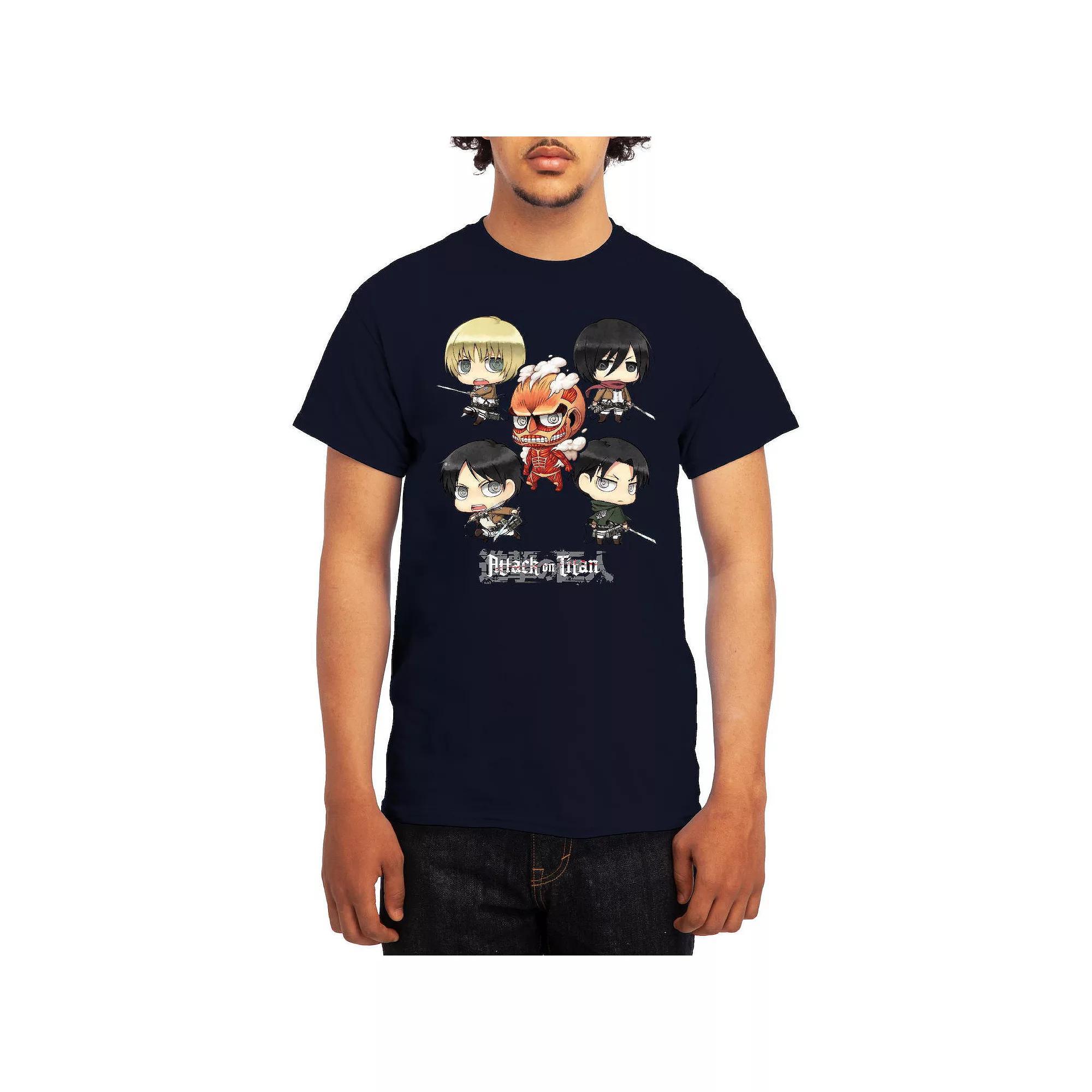 Men's Attack on Titan Chibi Character Arranged Graphic Tee, Size: Large, Grey Navy Product Image