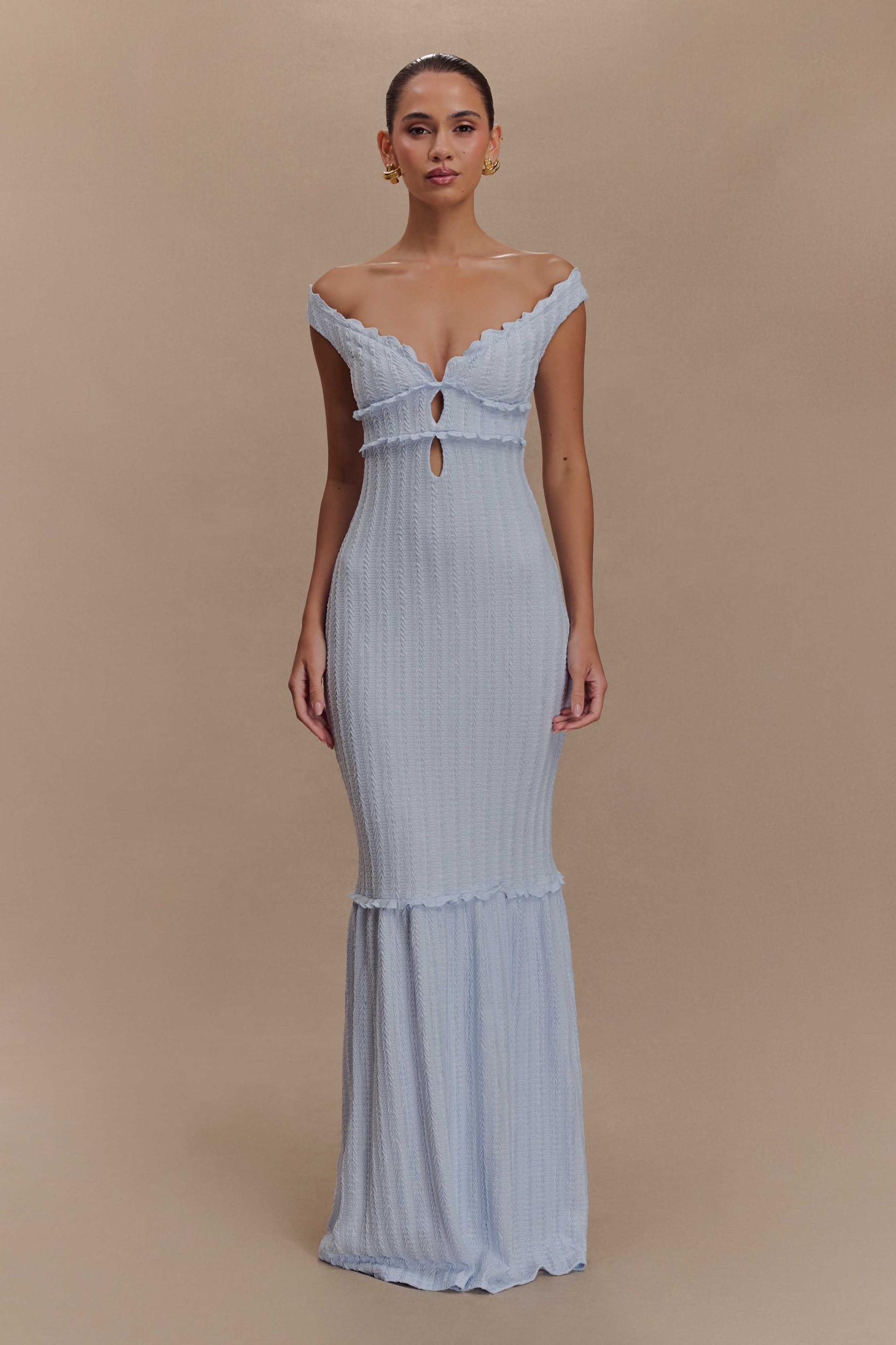 Natalie Off Shoulder Maxi Dress - Sky Blue Product Image