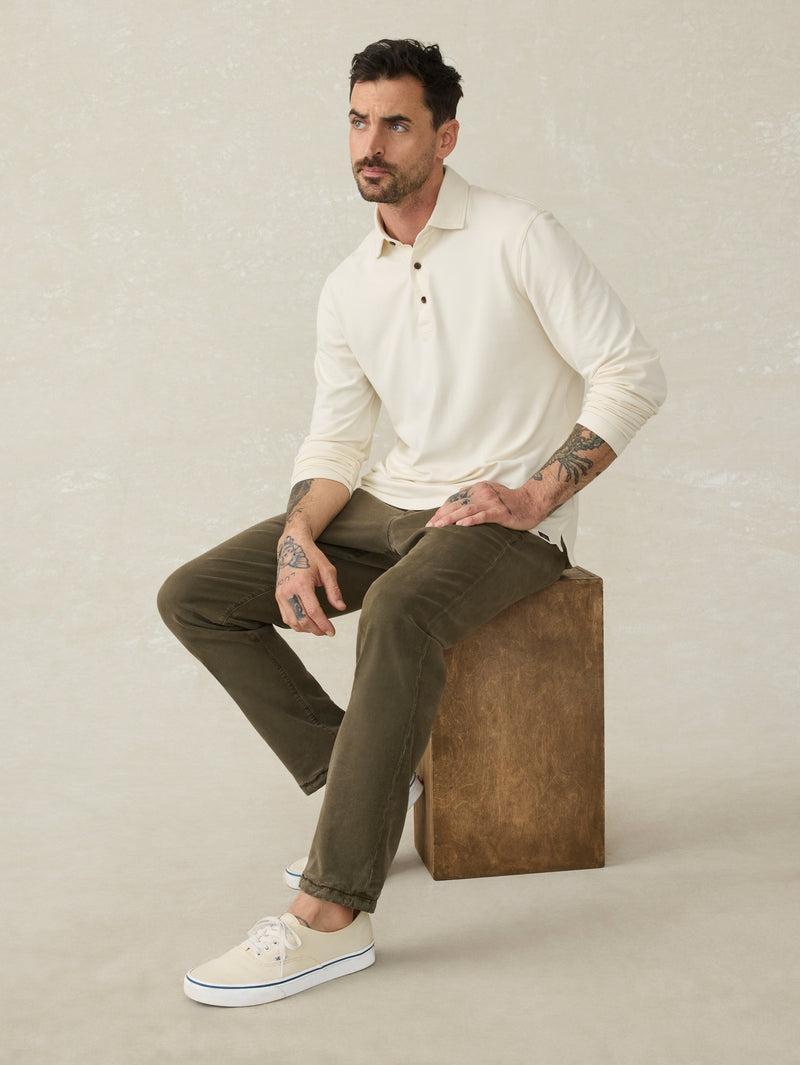 Long-Sleeve Field Knit Polo - Coastal Cream Male Product Image