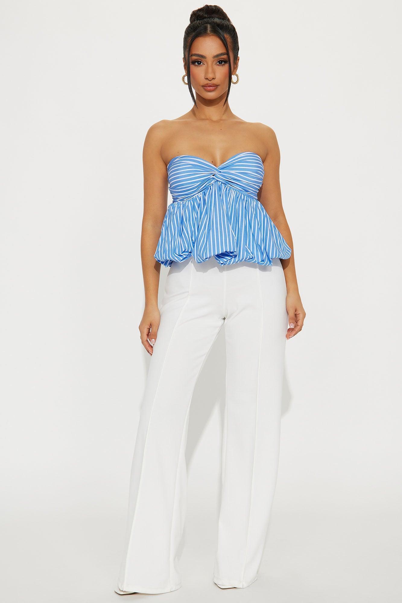 Mika Striped Bubble Hem Top - Blue/combo Product Image