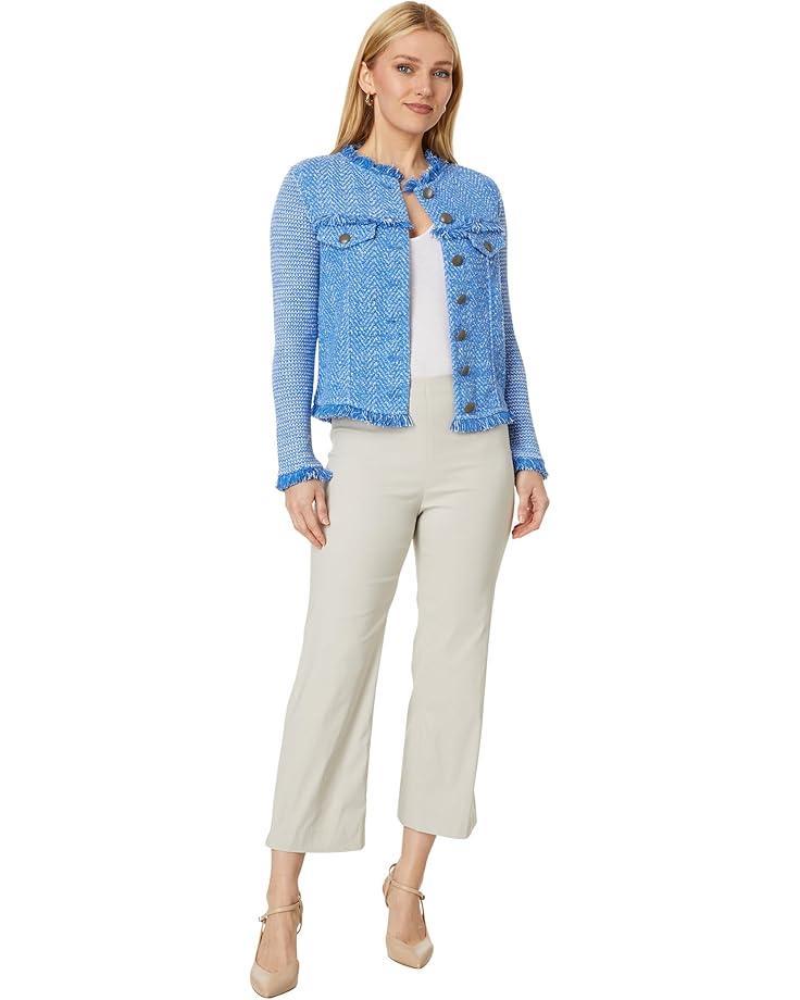 Notch Collar Fringe Mix Knit Jacket Product Image