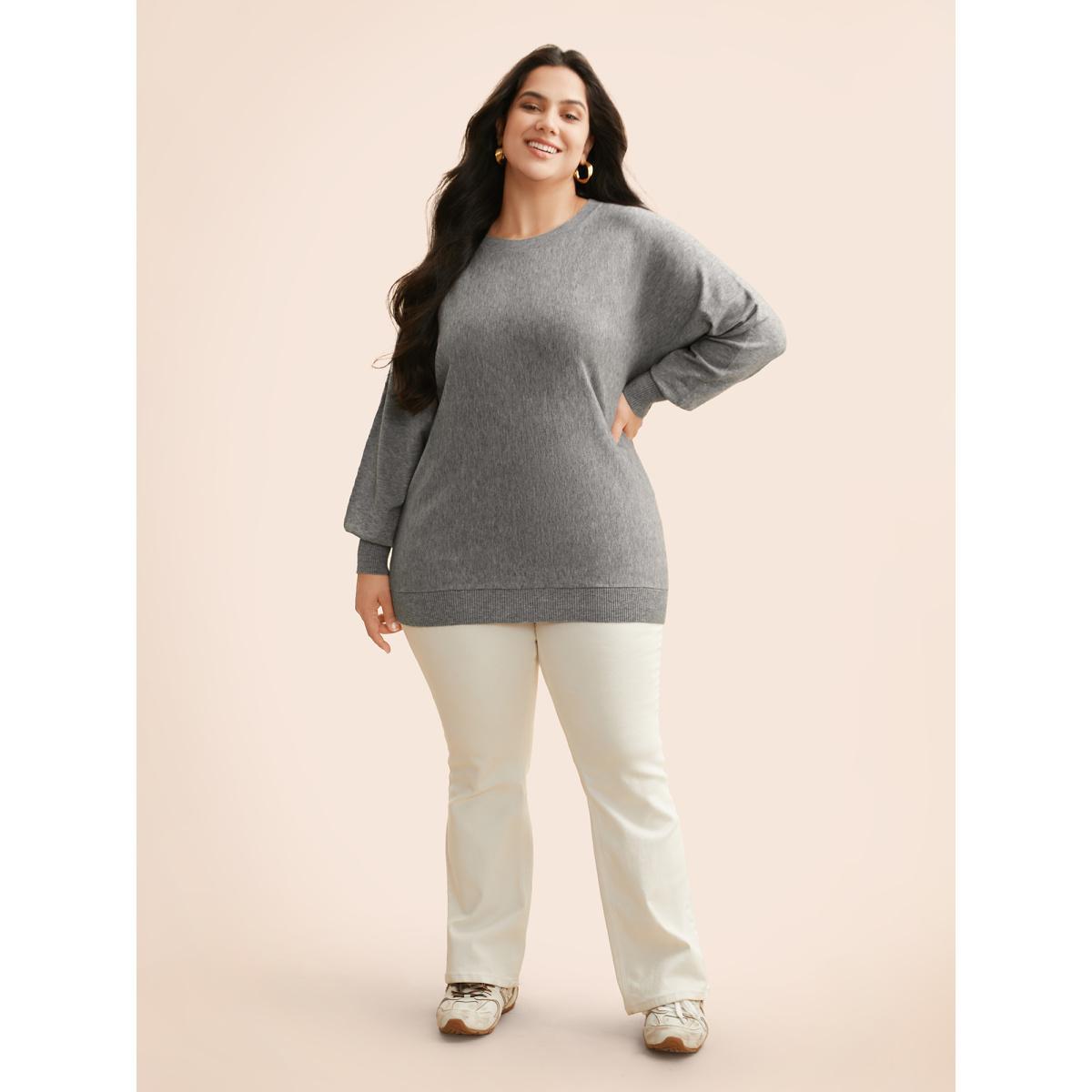 Plus Size Supersoft Essentials Dolman Sleeves Pullover DarkGray Women Casual Loose Long Sleeve Round Neck Everyday Pullovers BloomChic 30/6X Product Image