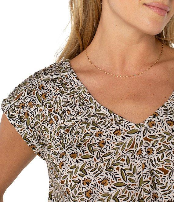 Liverpool Los Angeles Petite Size Printed V-Neck Short Sleeve Top Product Image