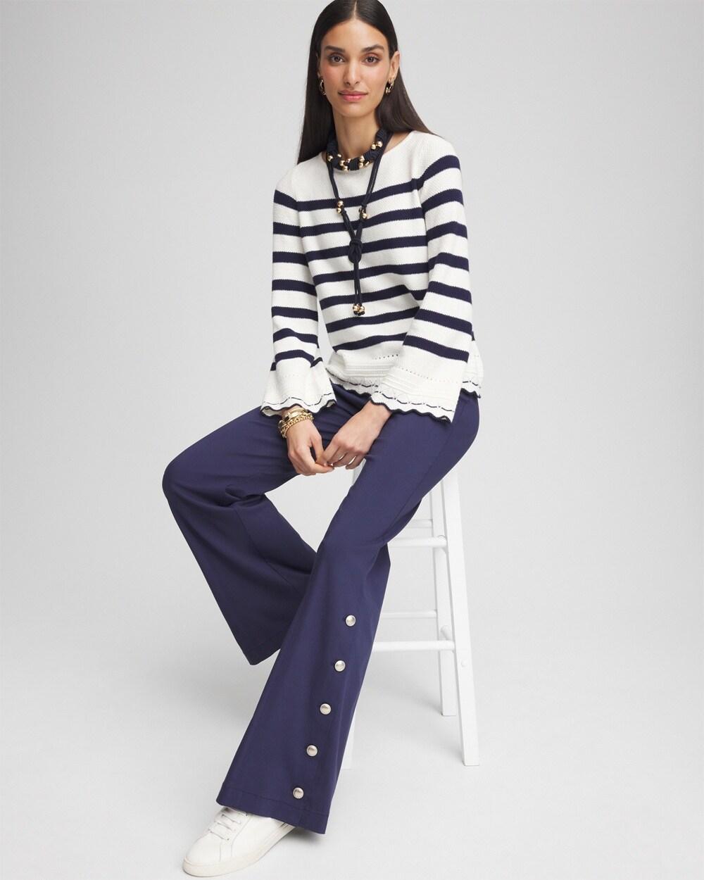 Striped Eyelet Pointelle Pullover Sweater Product Image