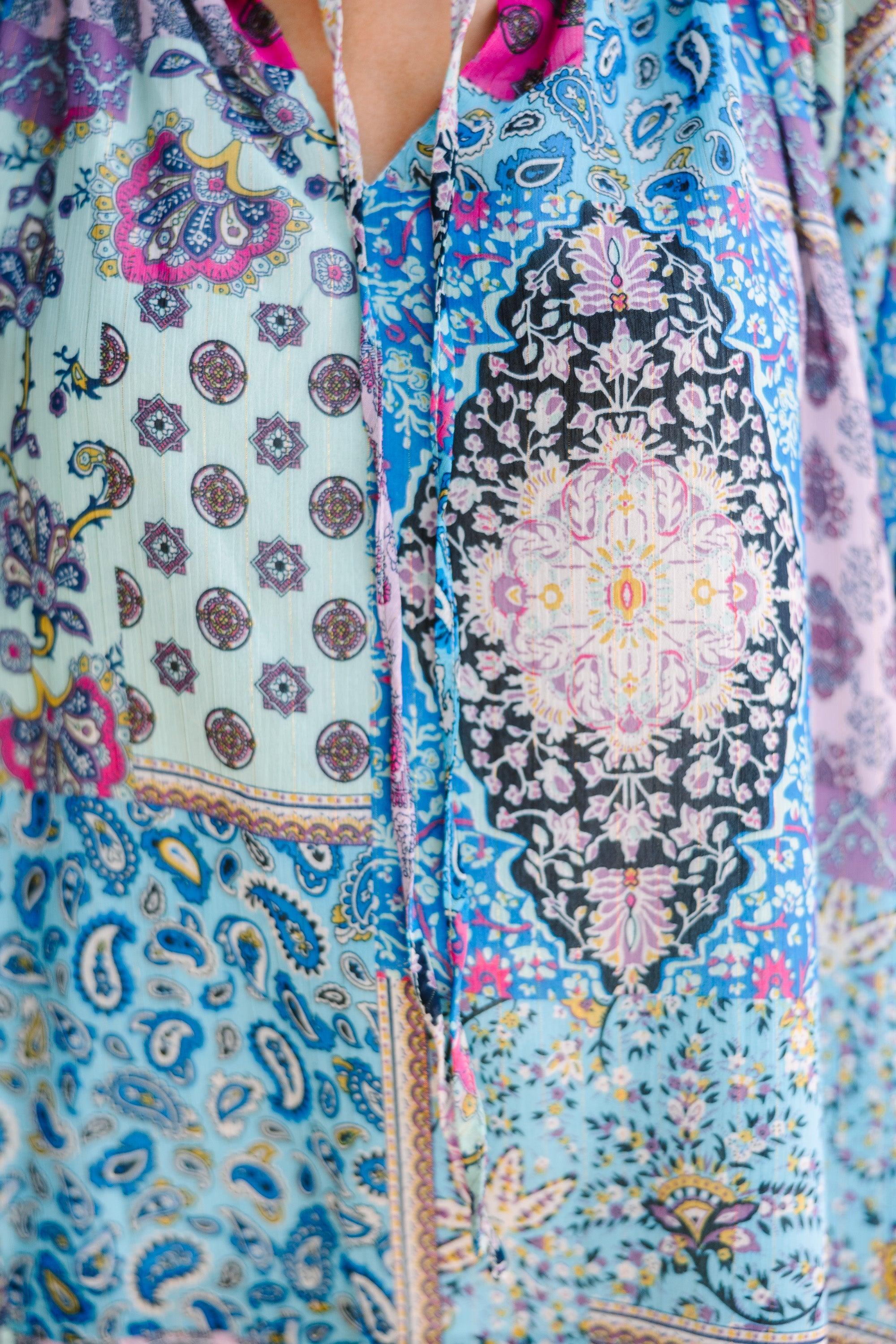 Fate: All We Know Blue Mixed Print Blouse Female Product Image