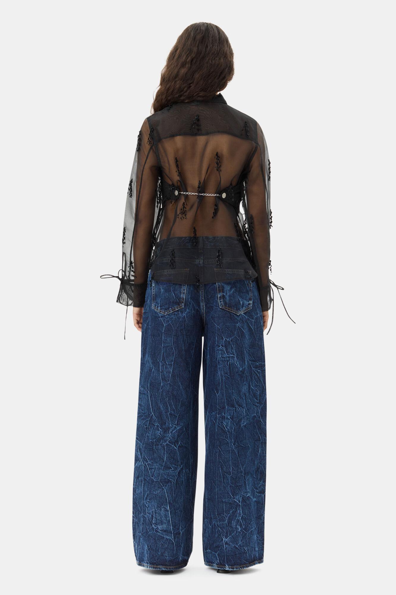 Black Fringed Organza Shirt Product Image