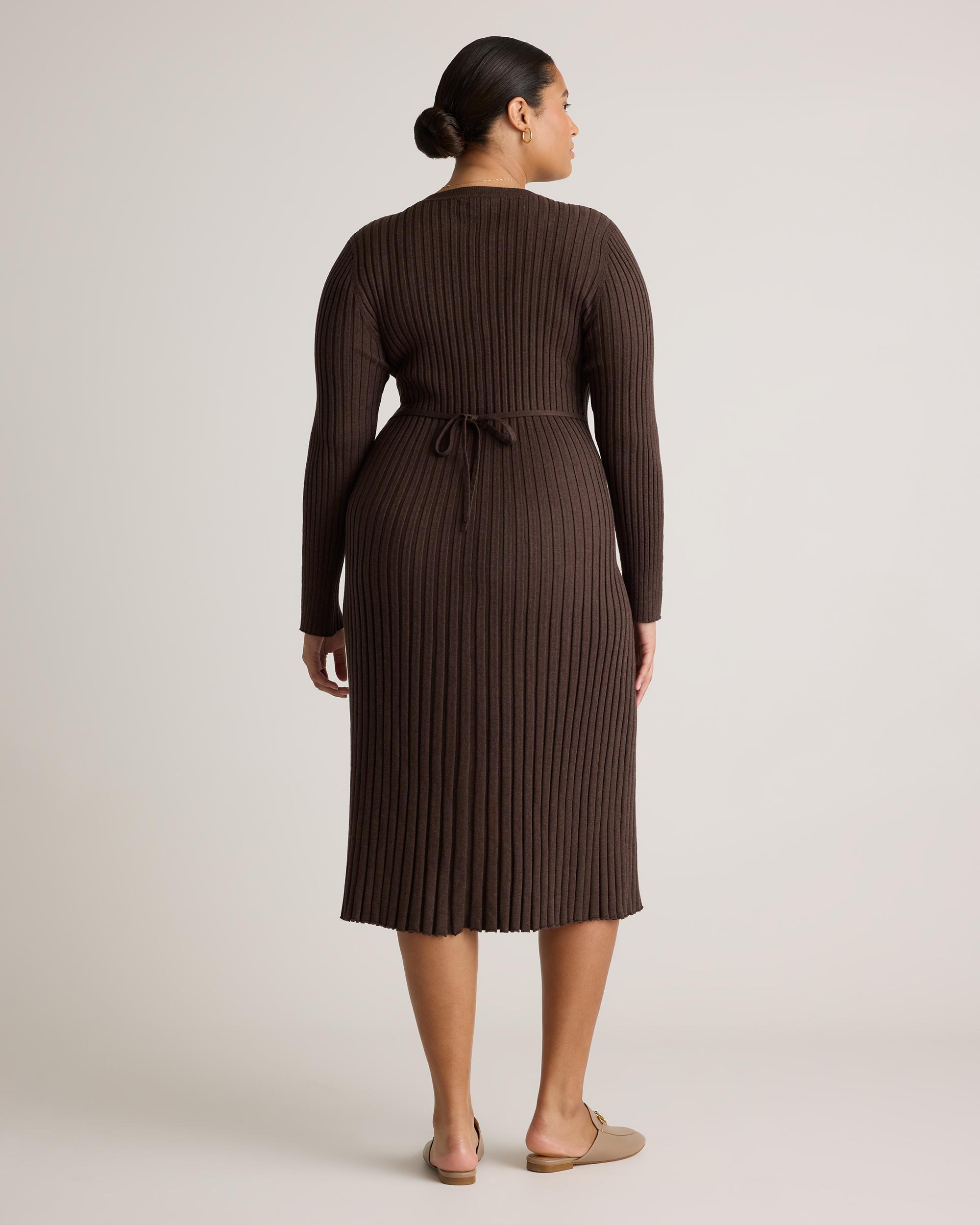 Quince | Women's Cotton Cashmere Ribbed Long Sleeve Crew Midi Dress Size XL Product Image