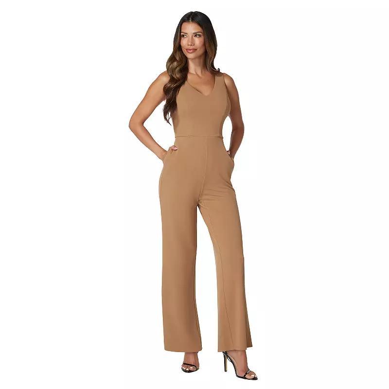 Women's bebe V-Neck Sleeveless Jumpsuit, Size: Large, Camel Product Image
