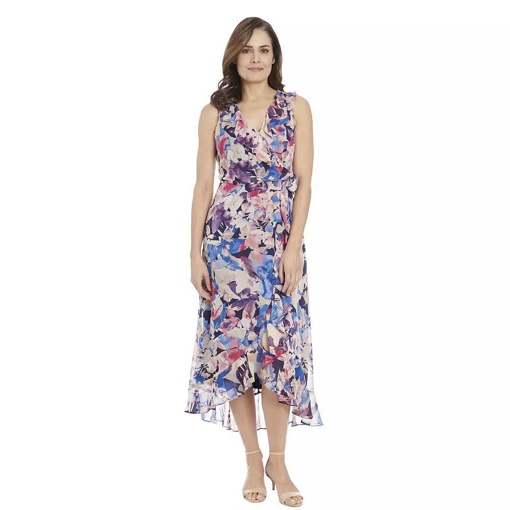 Women's London Times Ruffled Chiffon Maxi Dress, Size: 12, Blue Product Image