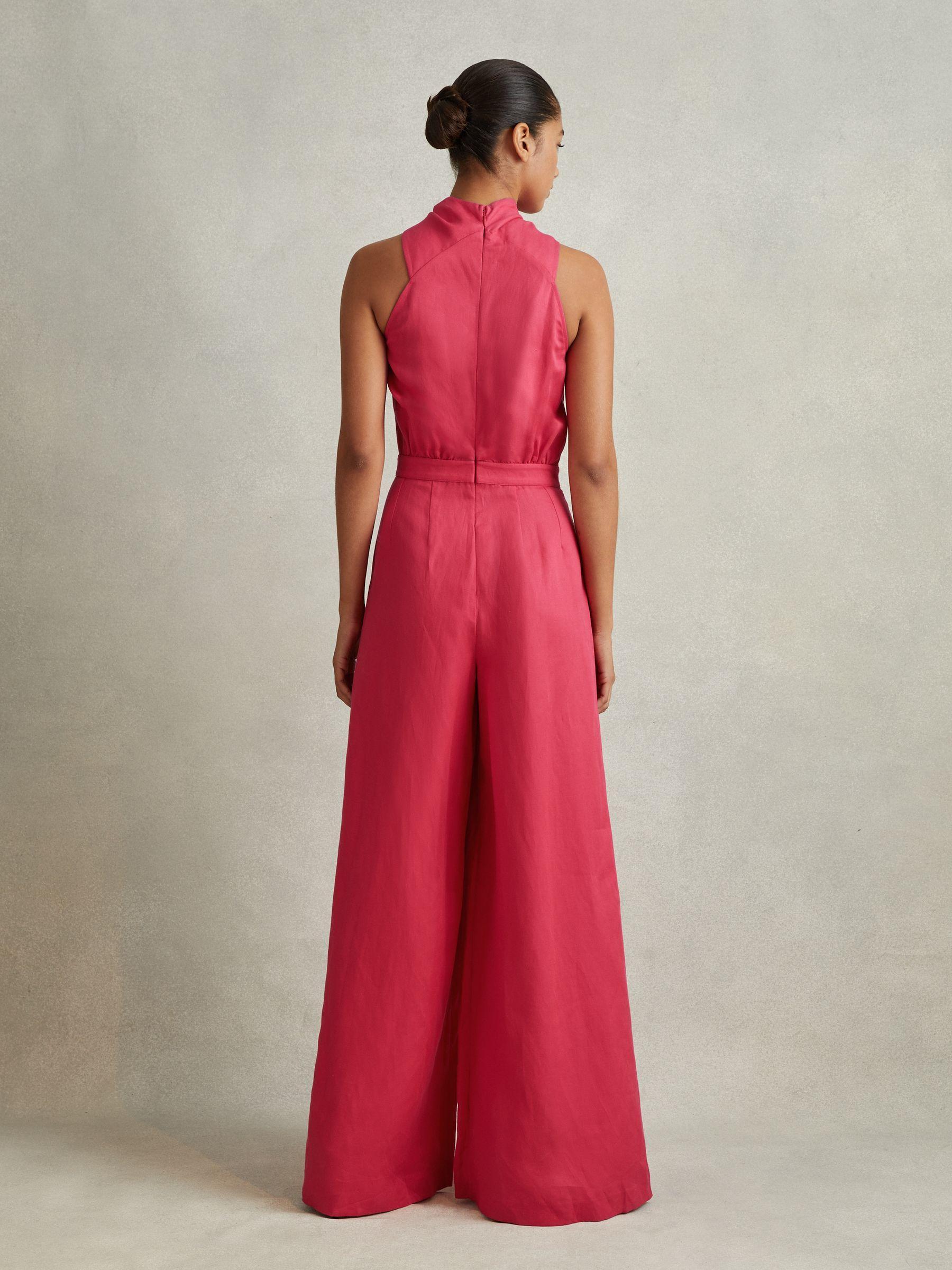 Petite Linen Blend Drape Jumpsuit in Coral Product Image
