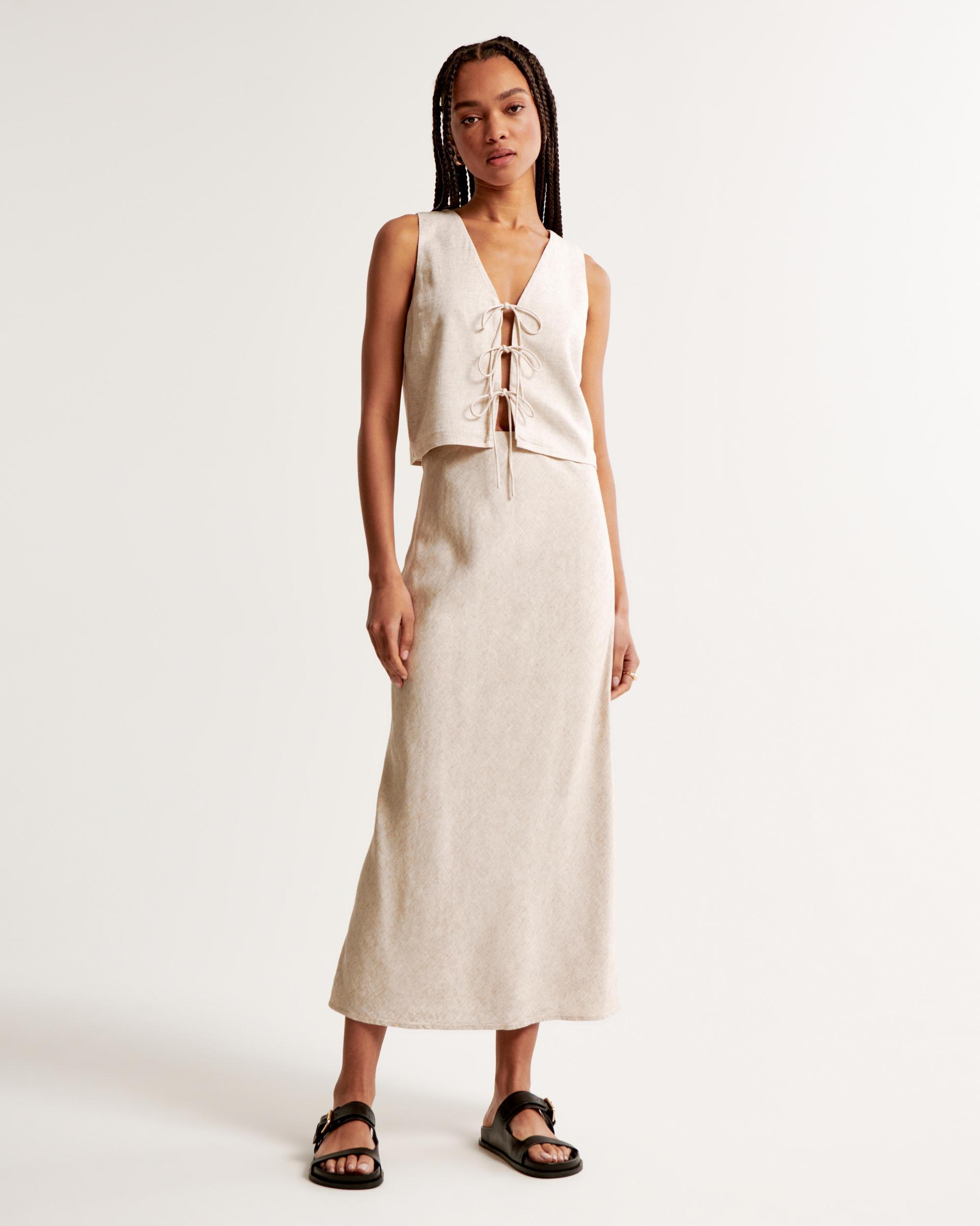Linen-Blend Column Maxi Skirt Product Image