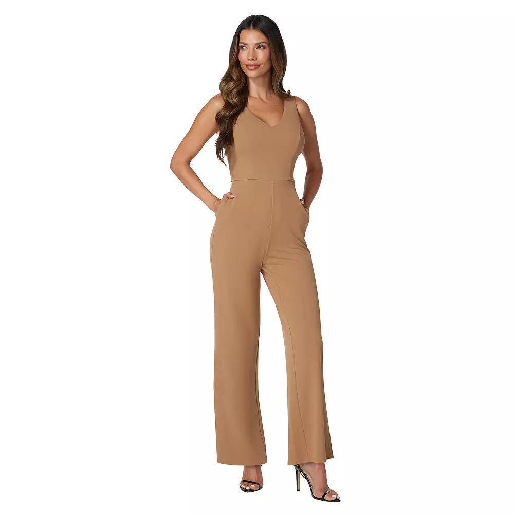 Women's bebe V-Neck Sleeveless Jumpsuit, Size: Large, Camel Product Image