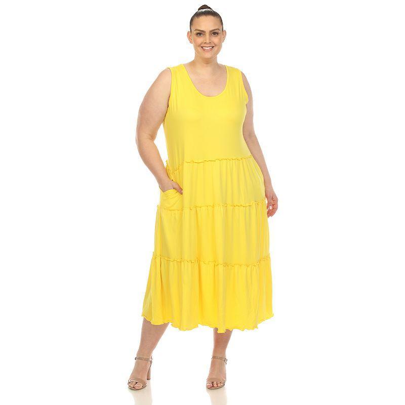 White Mark Plus Size Scoop Neck Tiered Midi Dress Product Image