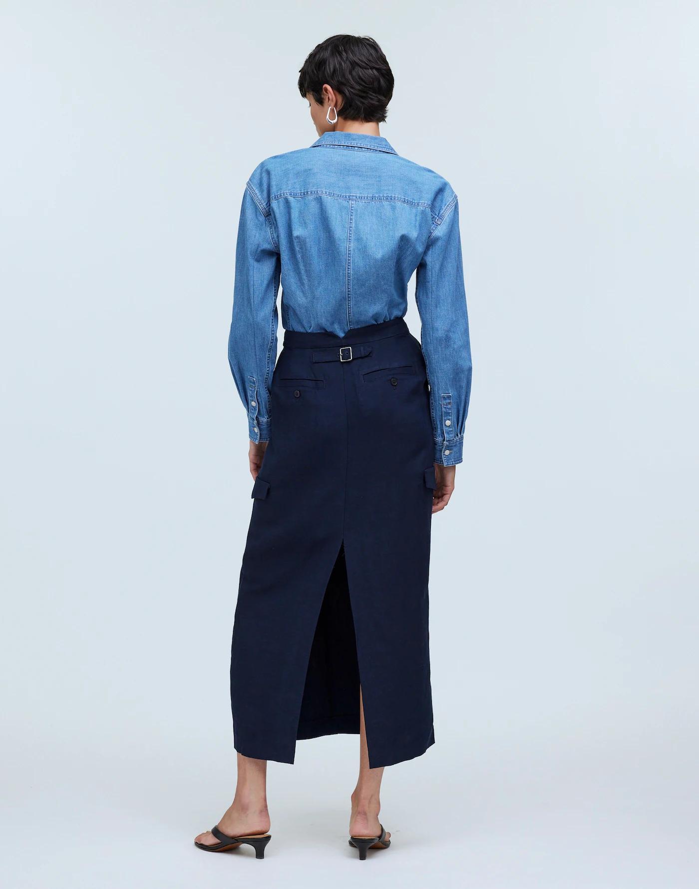 Pleated High-Waist Cargo Midi Skirt Product Image