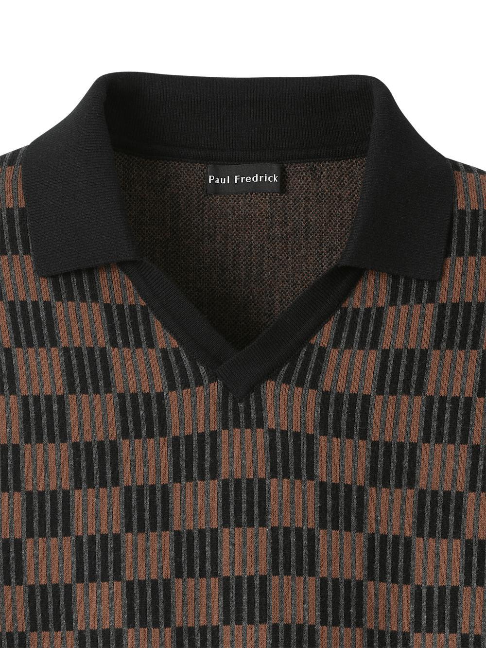 Cotton V-neck Polo - Black/brown Product Image
