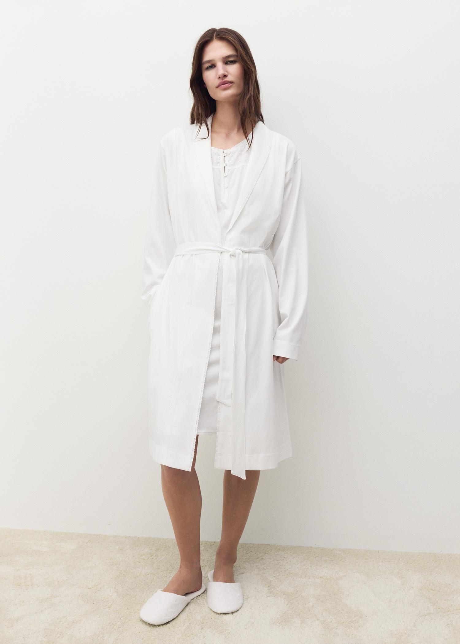 Cotton gown with embroidery detail - Home | MANGO USA Product Image