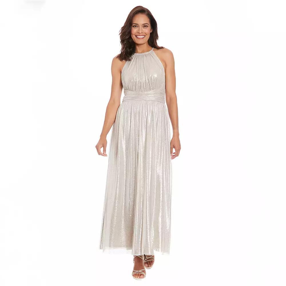 Women's London Times Halter Neck Ruched Maxi Dress, Size: 6, Black Grey Product Image