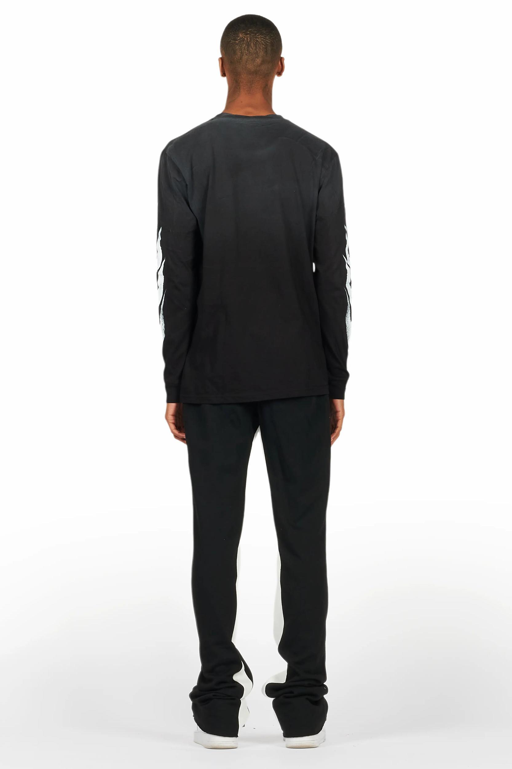 Banyan Black/White Long Sleeve T-Shirt/Stacked Baggy Track Pant Set Male Product Image