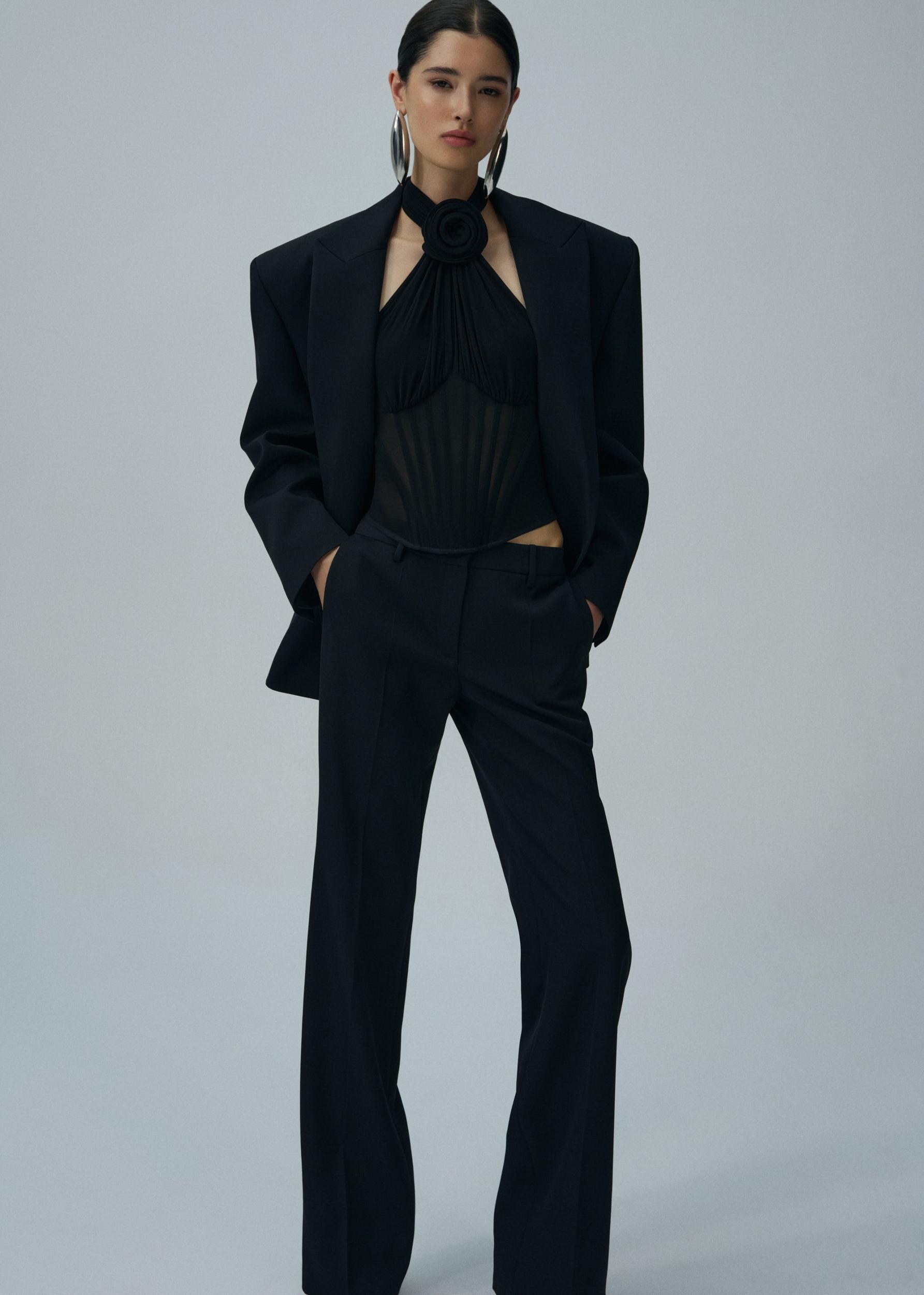 Oversized wool tuxedo blazer in black Product Image