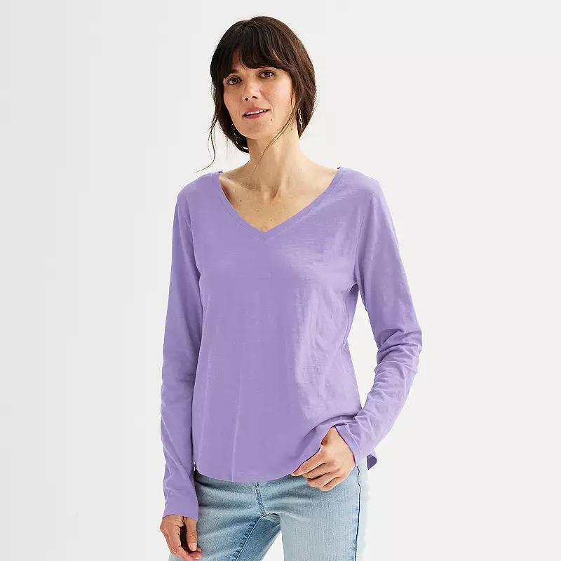 Women's Sonoma Goods For Life® Everyday Long Sleeve V-Neck Tee, Size: XXL, Light Oat Grey Product Image
