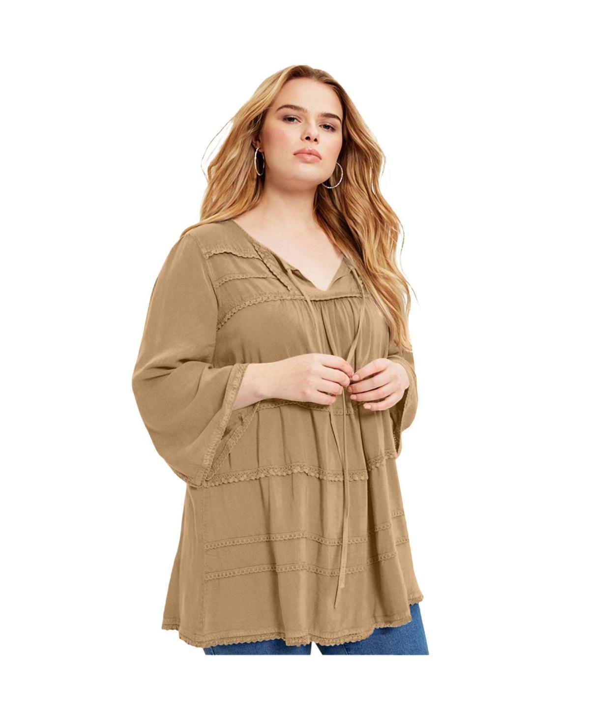 June + Vie Womens June + Vie Acid Wash Peasant Blouse Product Image