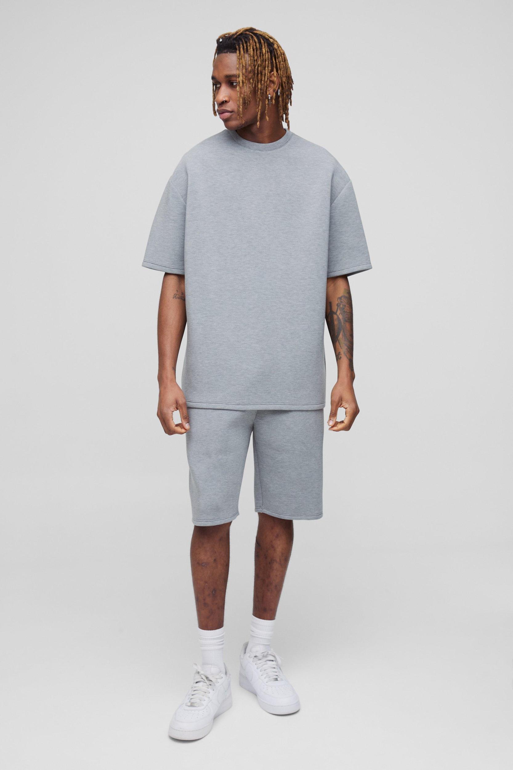 Mens Tall Oversized Scuba Marl T-Shirt & Short Set - Grey Product Image
