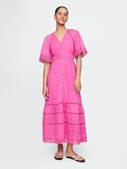 Lace-Trim Midi Dress Product Image