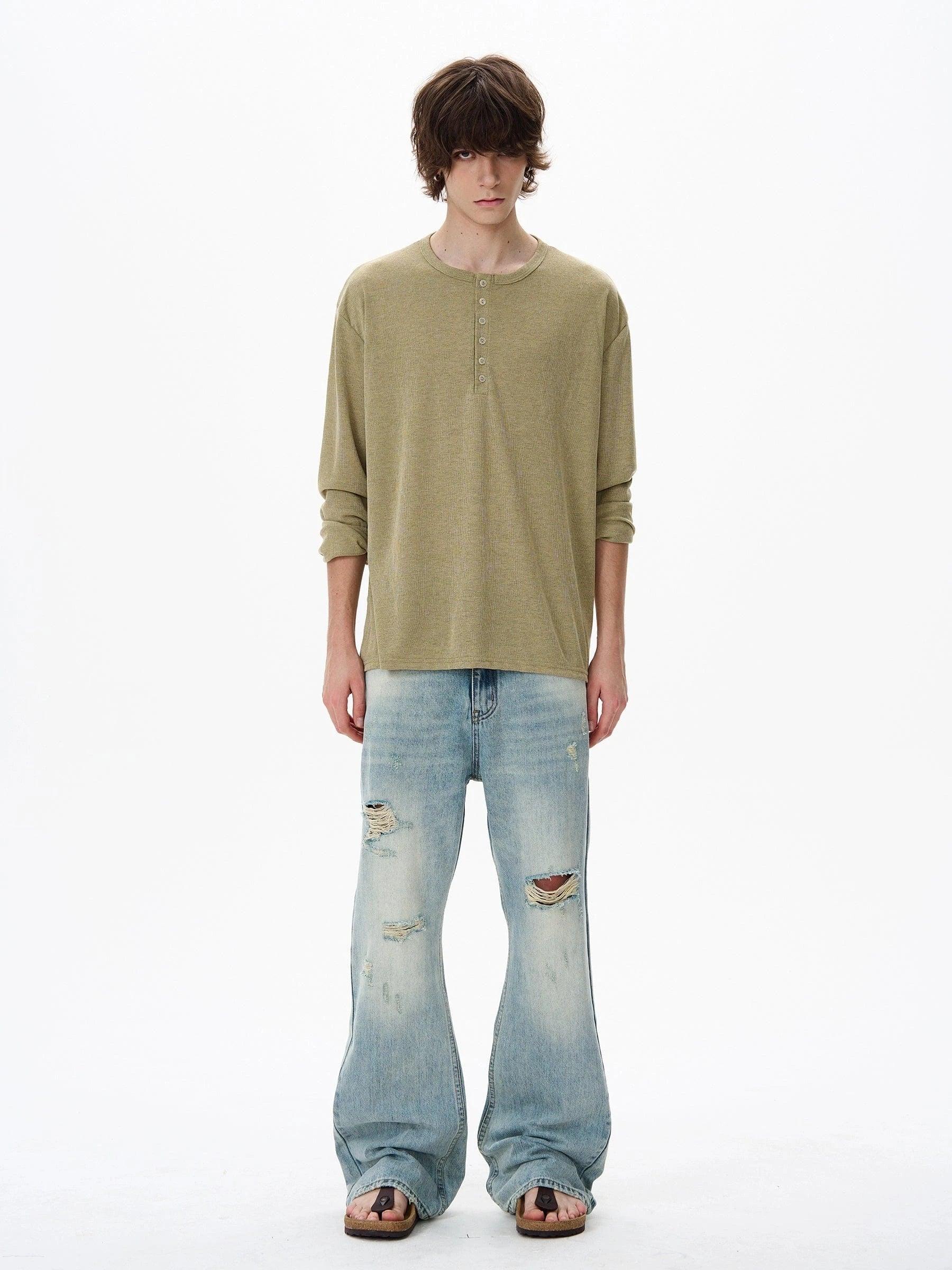 RT No. 18138 BLUE DISTRESSED DENIM STRAIGHT JEANS Product Image