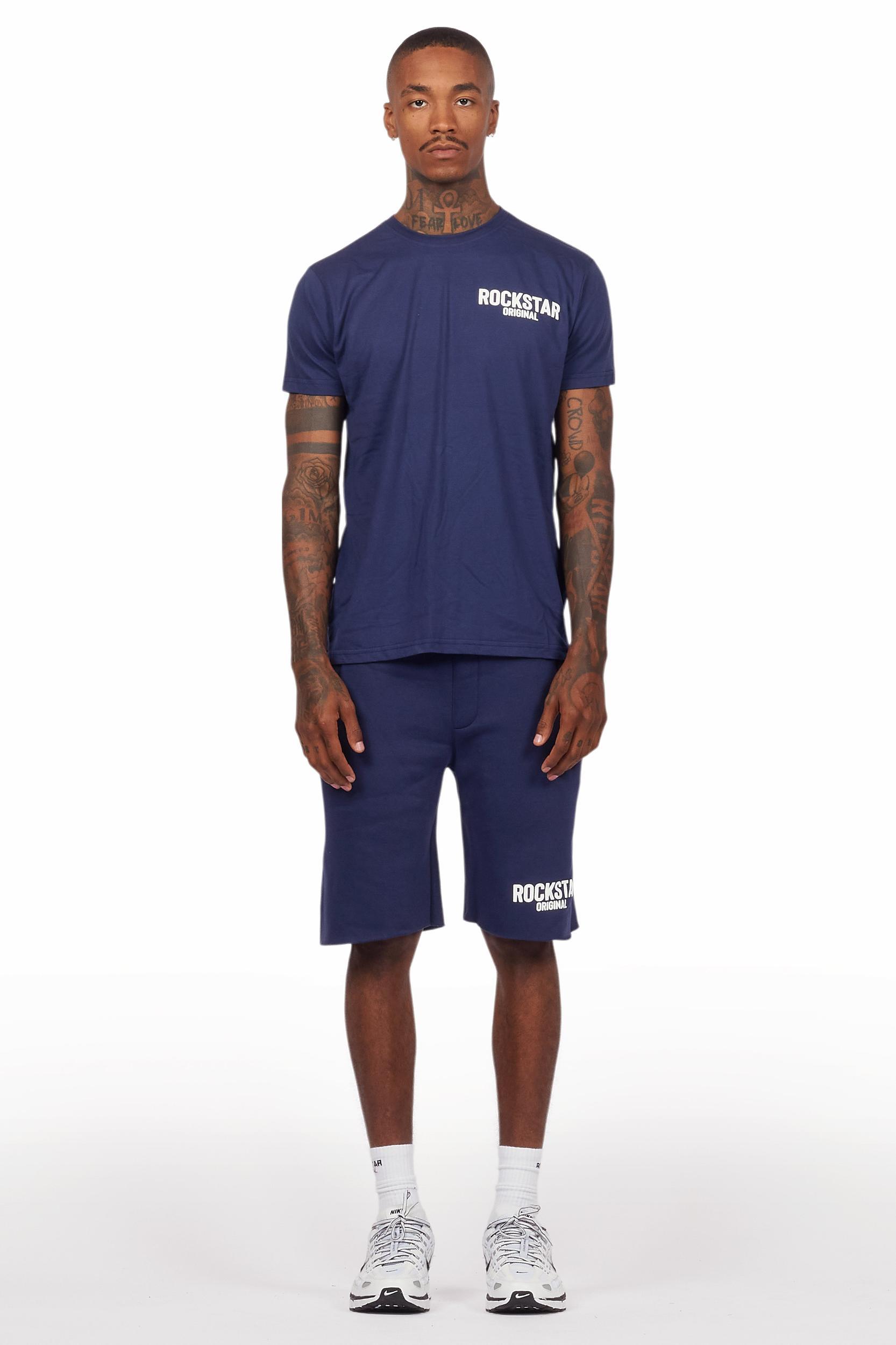Sana Navy T-Shirt/Raw Edge Short Set Male Product Image
