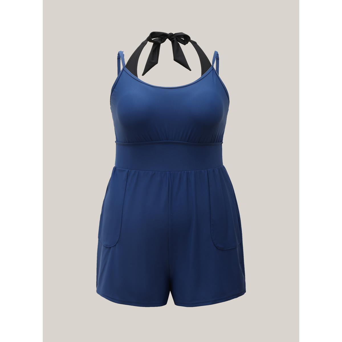 Plus Size Pocket Fit and Flare One-Piece Swimsuit Women's Swimwear Mediumblue Beach Tiered Curve Bathing Suits High stretch One Pieces BloomChic 14-16/1X Product Image