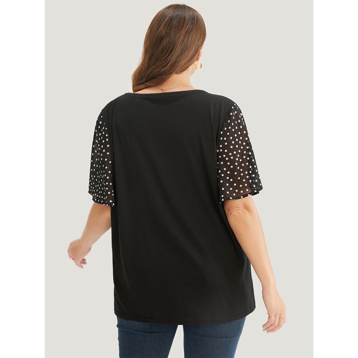 Plus Size Floral Mesh Patchwork Ruffle Sleeve T-shirt White Women Elegant Patchwork Floral Round Neck Dailywear T-shirts BloomChic 22-24/3X Product Image