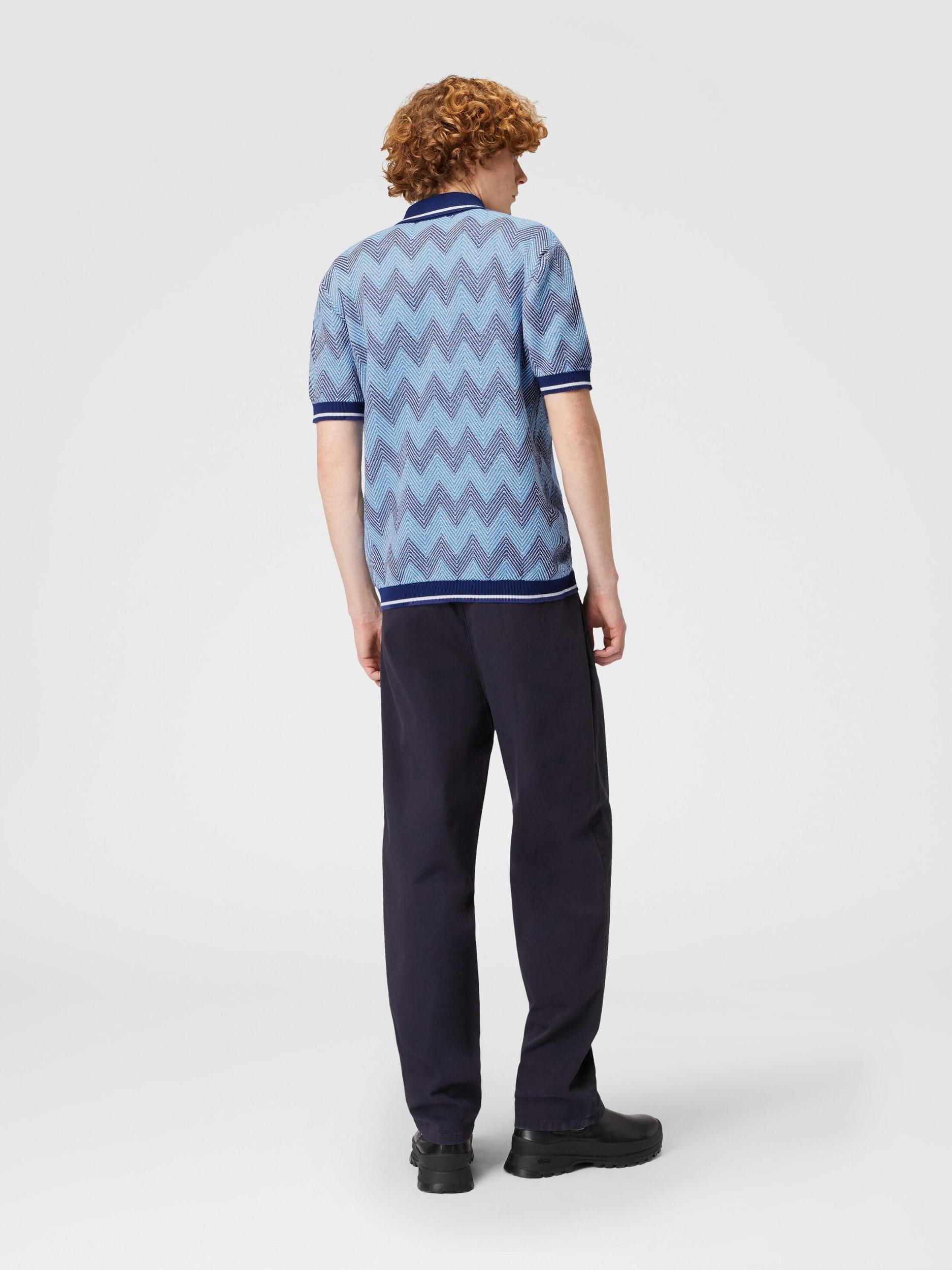 Short-sleeved polo shirt in zigzag cotton with contrasting trim Product Image