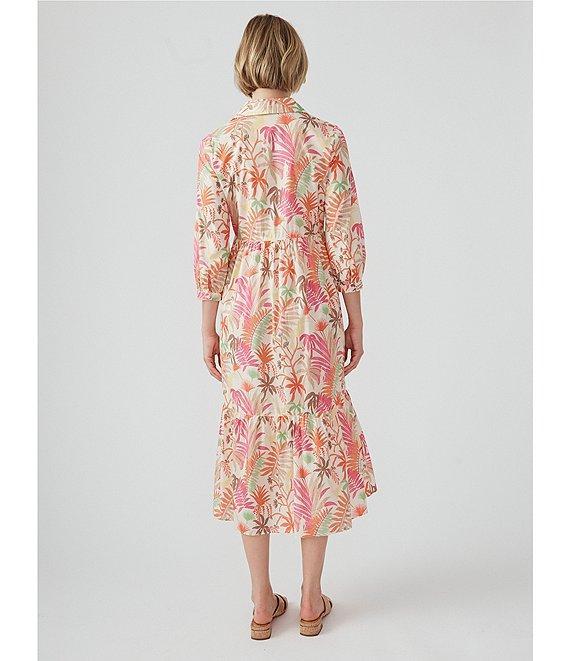 J.McLaughlin Tybee Printed Knit Point Collar 3/4 Cuff Sleeve Midi Dress Product Image