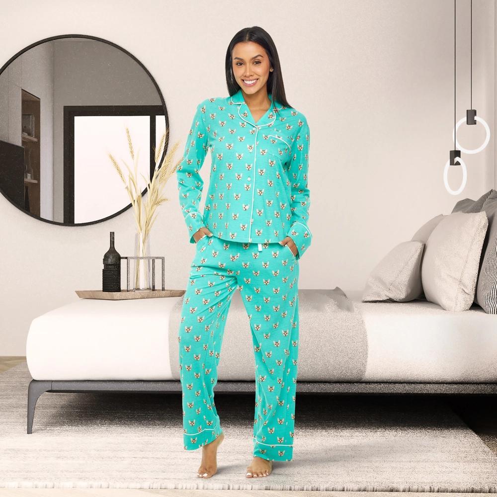 ADR Women's Soft Cotton Knit Jersey Pajamas Lounge Set, Long Sleeve Top and Pants with Pockets Product Image