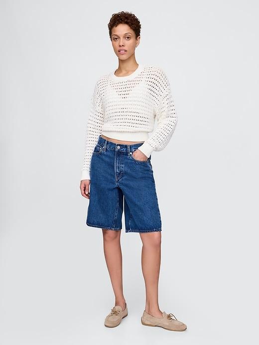 100% Cotton Crochet Crewneck Sweater Product Image